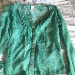 Green Floral Blouse, Size XS